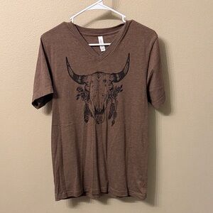 Bella Canvas Brown Bull Skull V-Neck T-Shirt